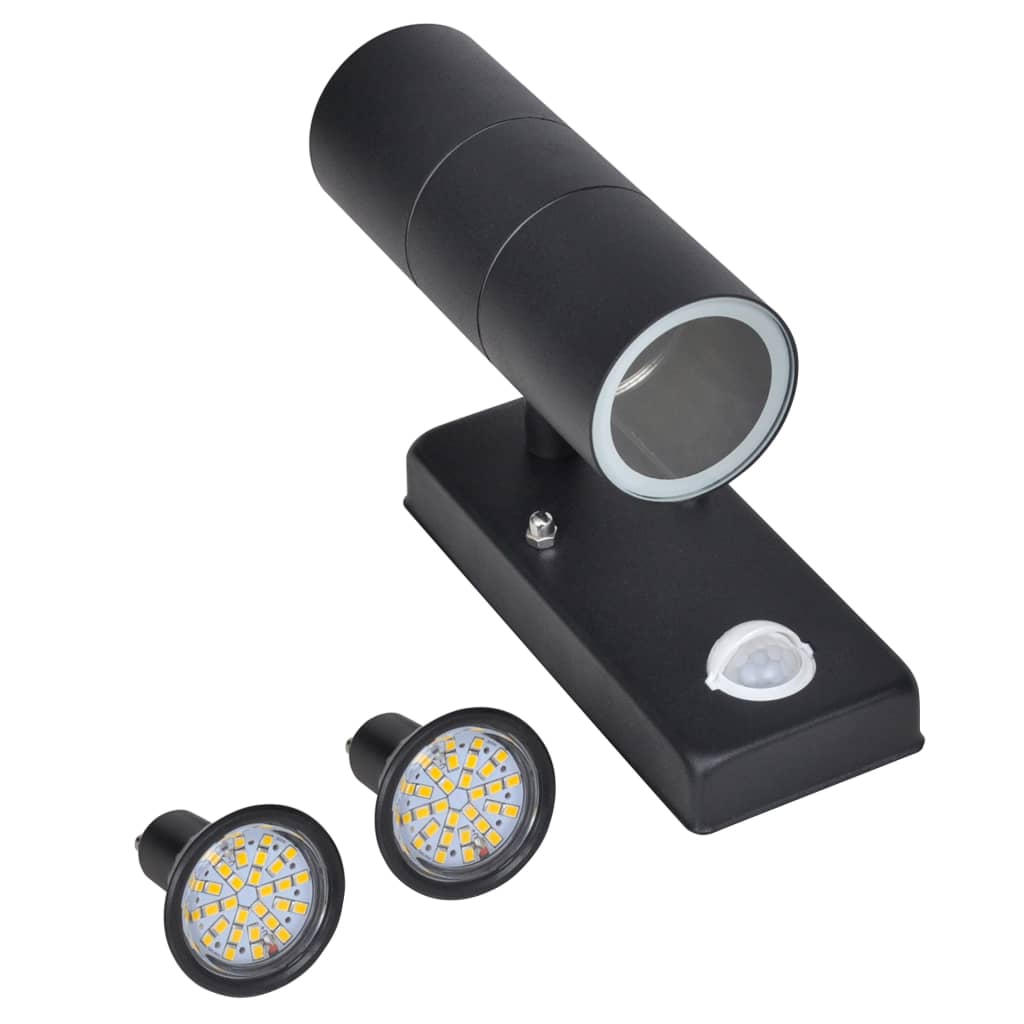 Čierna nástenná LED lampa so senzorom v tvare valca z nerezovej ocele