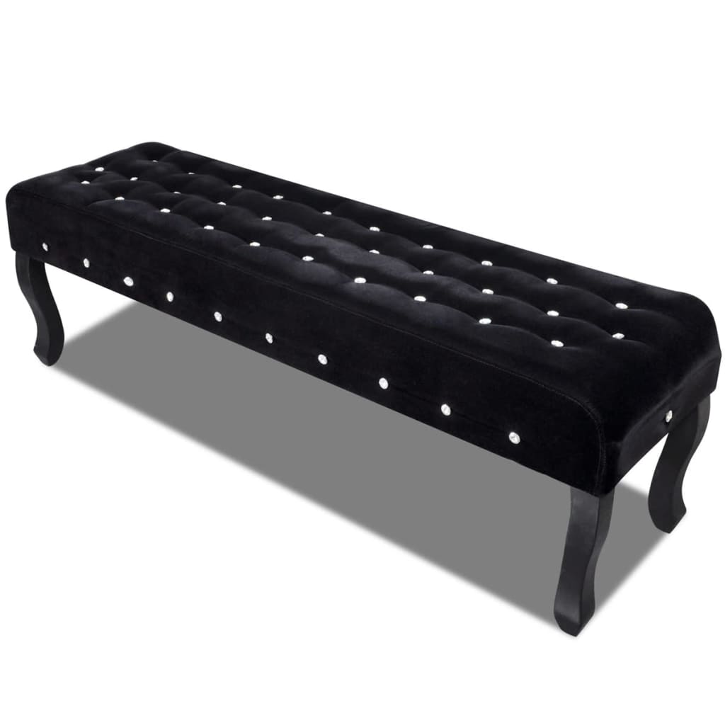 Čierna zamatová lavička s krištáľovými gombíkmi