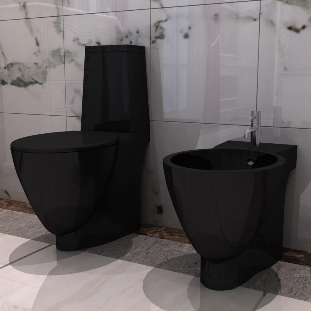 Čierna keramická toaleta a bidet (141136+140666)