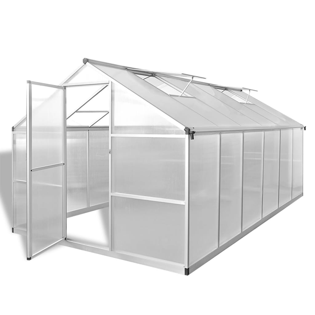 vidaXL Spevnený hliníkový skleník so základným rámom 9,025 m²