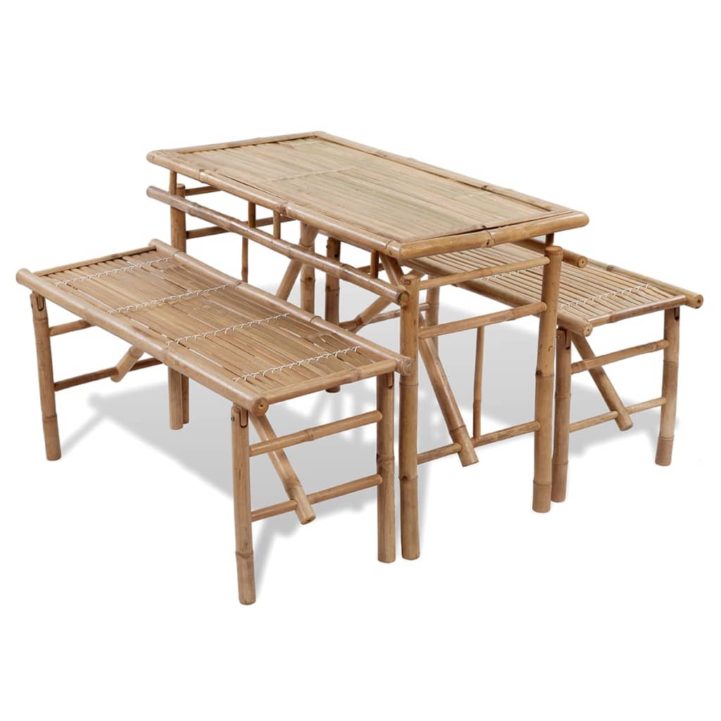 vidaXL Skladací bambusový piknikový stôl s 2 lavicami
