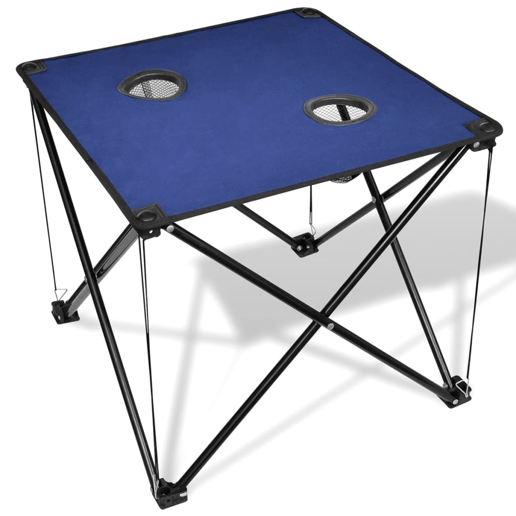 Modrý skladací kempingový stôl