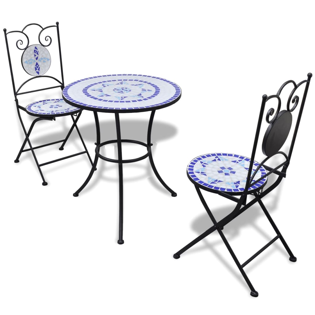 vidaXL Bistro stolík modro bielej farby 60 cm s 2 stoličkami