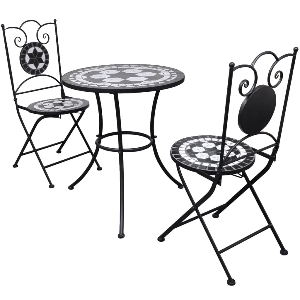 vidaXL Bistro stolík čierno bielej farby 60 cm s 2 stoličkami