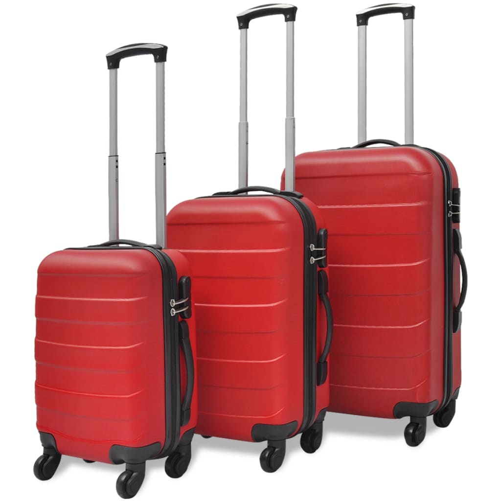 Sada troch červených cestovných kufrov na kolieskach vidaXL