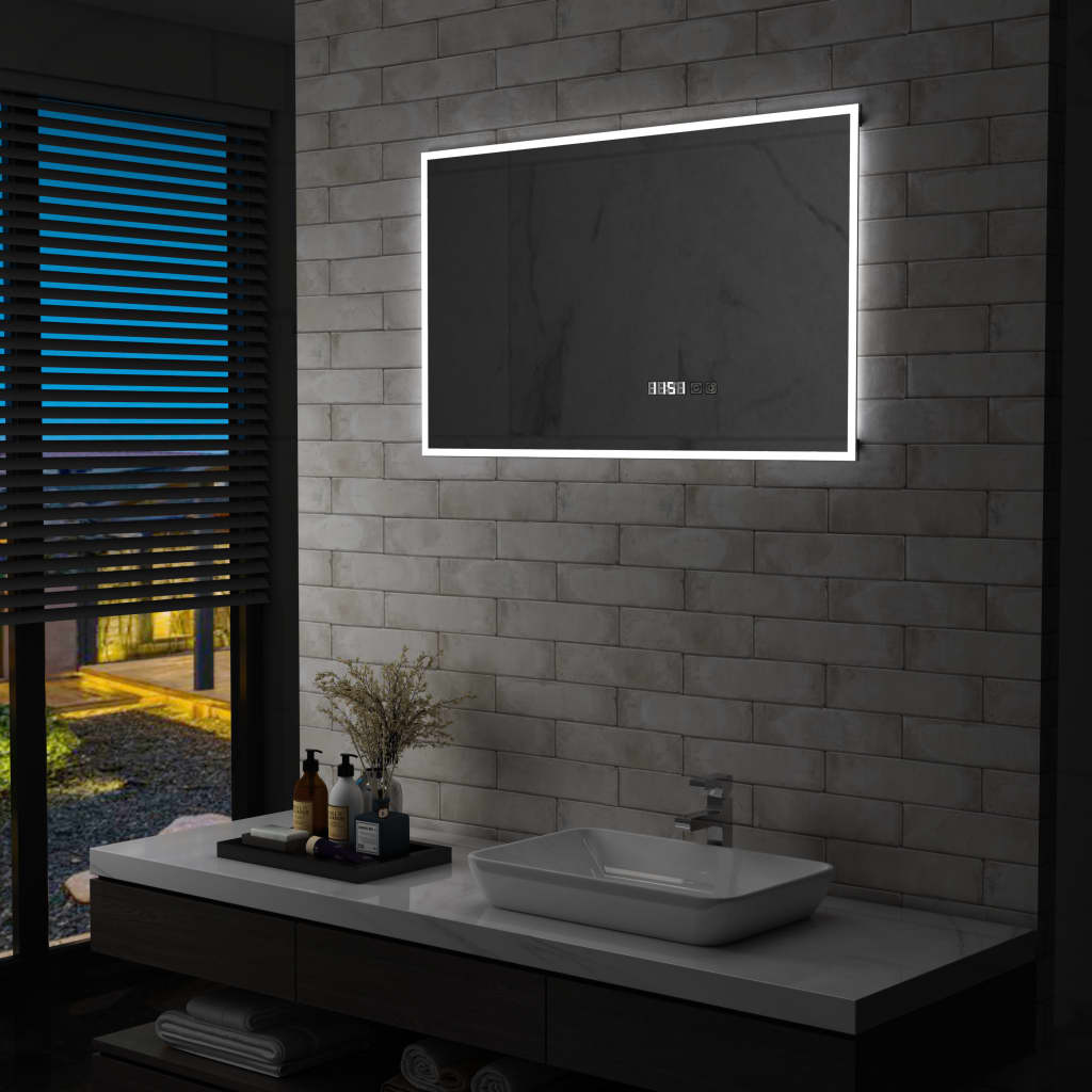 vidaXL Kúpeľňové LED zrkadlo s dotykovým snímačom a časovým displejom 100x60 cm