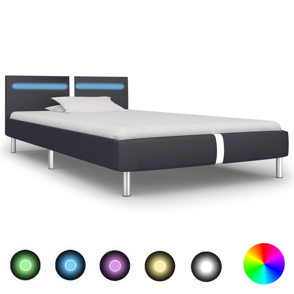 vidaXL Rám postele s LED čierny 90x200 cm umelá koža