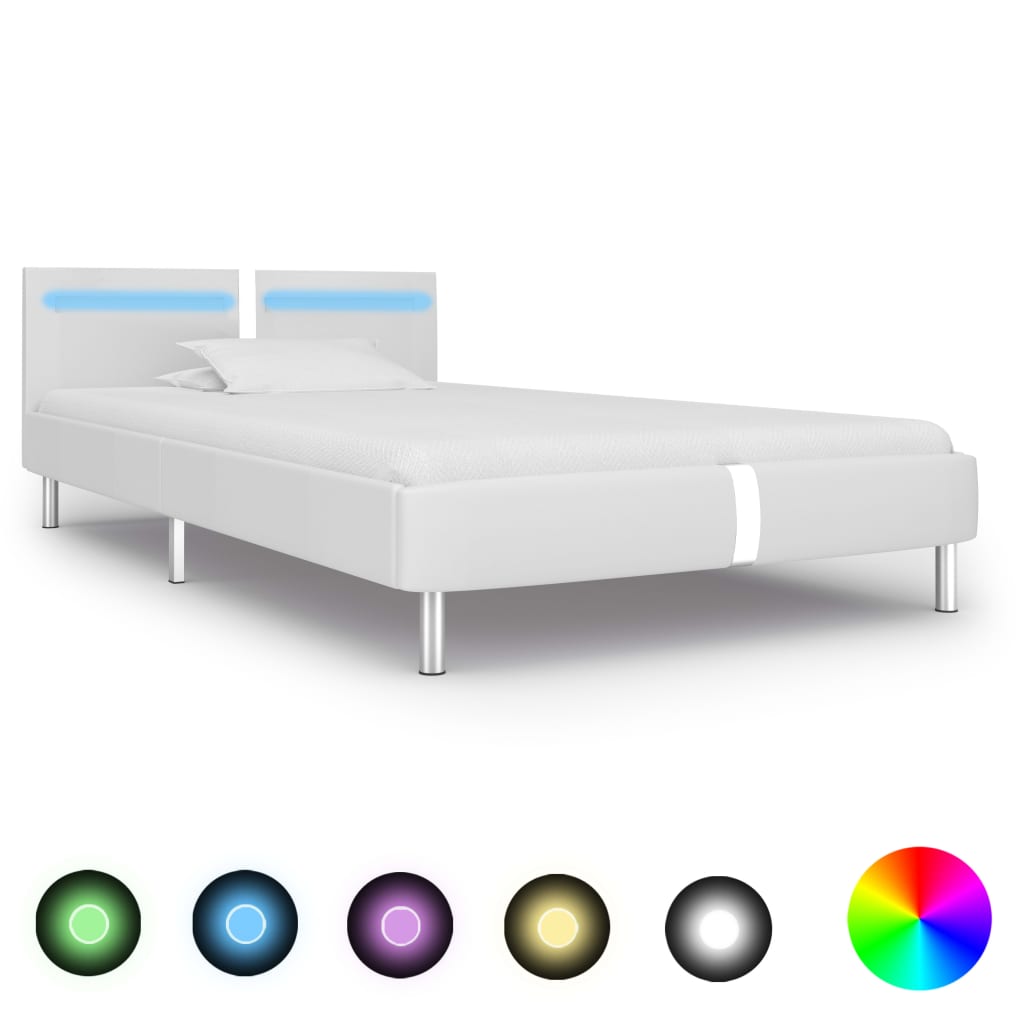 vidaXL Rám postele s LED biely 90x200 cm umelá koža