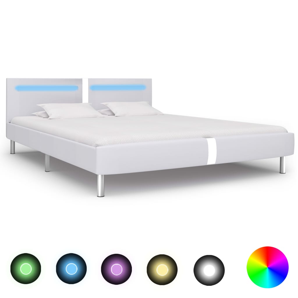 vidaXL Rám postele s LED biely 180x200 cm umelá koža