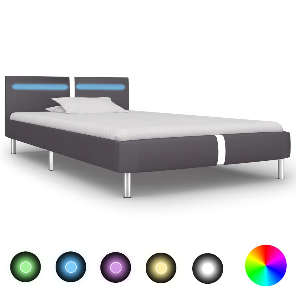 vidaXL Rám postele s LED sivý 90x200 cm umelá koža