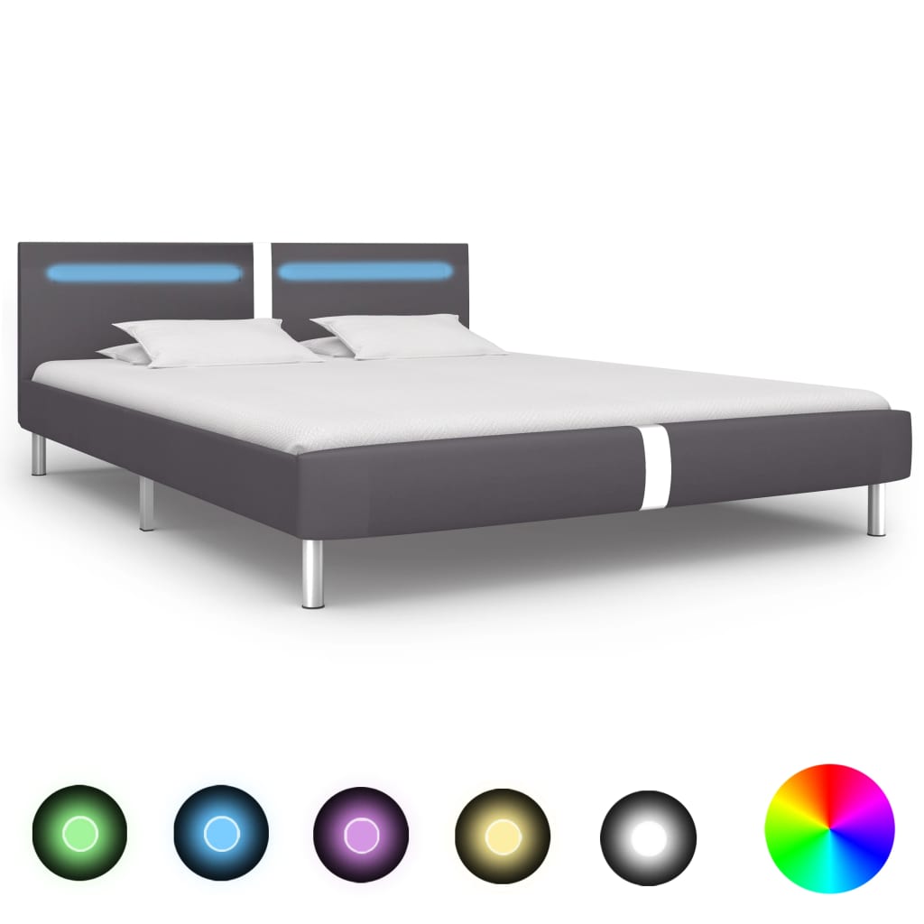 vidaXL Rám postele s LED sivý 180x200 cm umelá koža