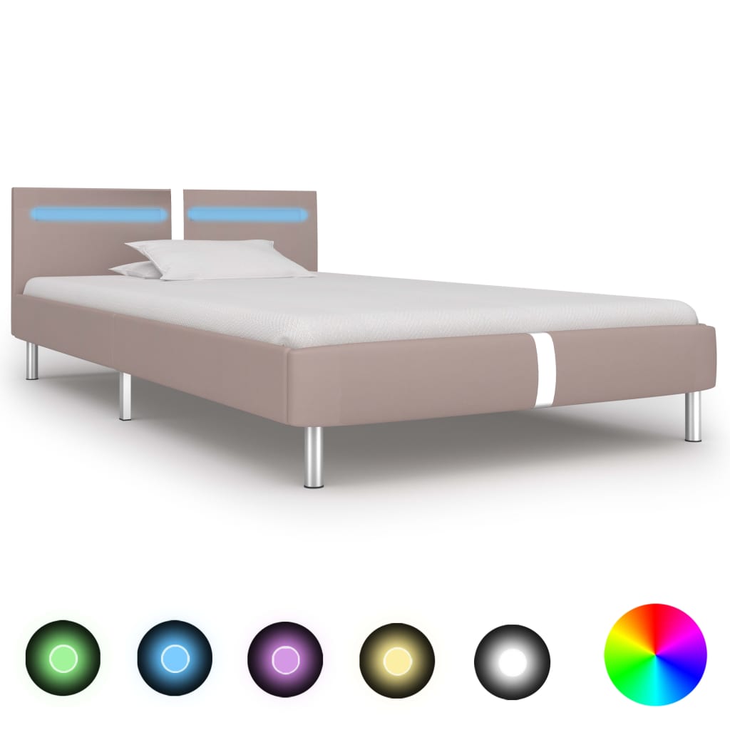 vidaXL Rám postele s LED cappuccino 90x200 cm umelá koža