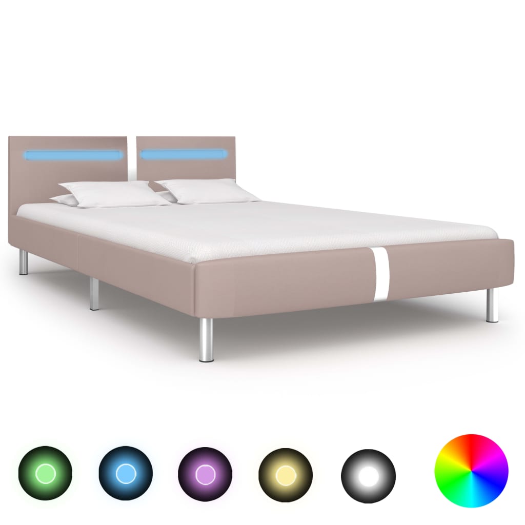 vidaXL Rám postele s LED cappuccino 120x200 cm umelá koža