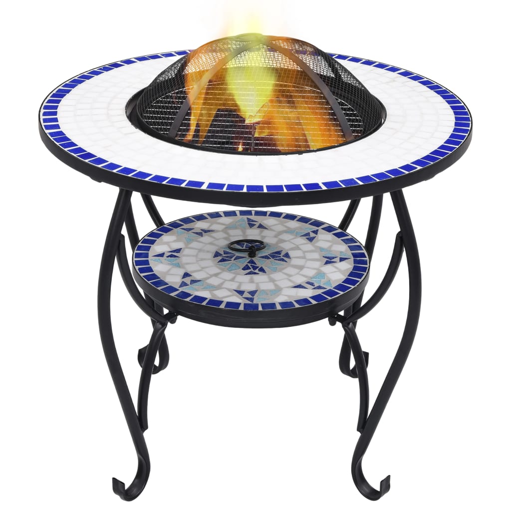 vidaXL Mozaikový prenosný stôl s ohniskom modro-biely 68 cm keramický