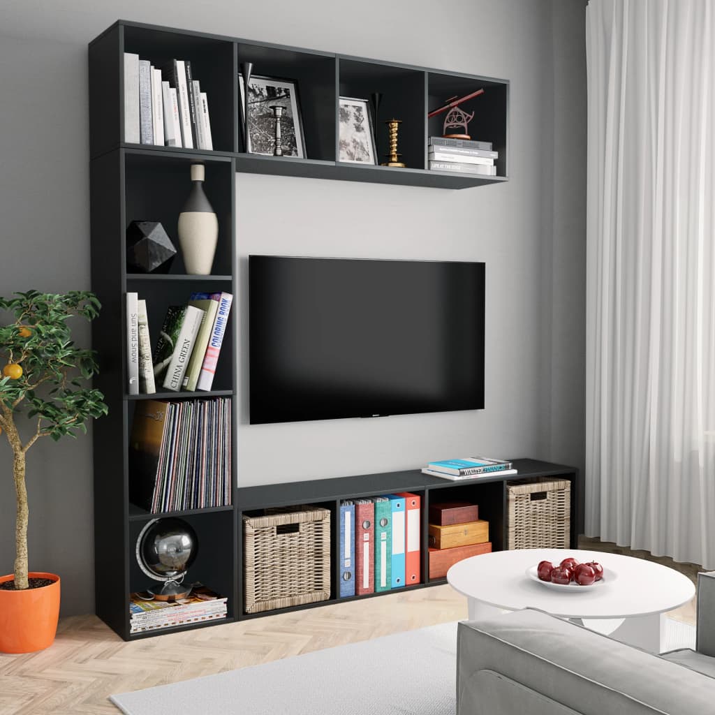 vidaXL 3-dielna knižnica/TV skrinka čierna 180x30x180 cm