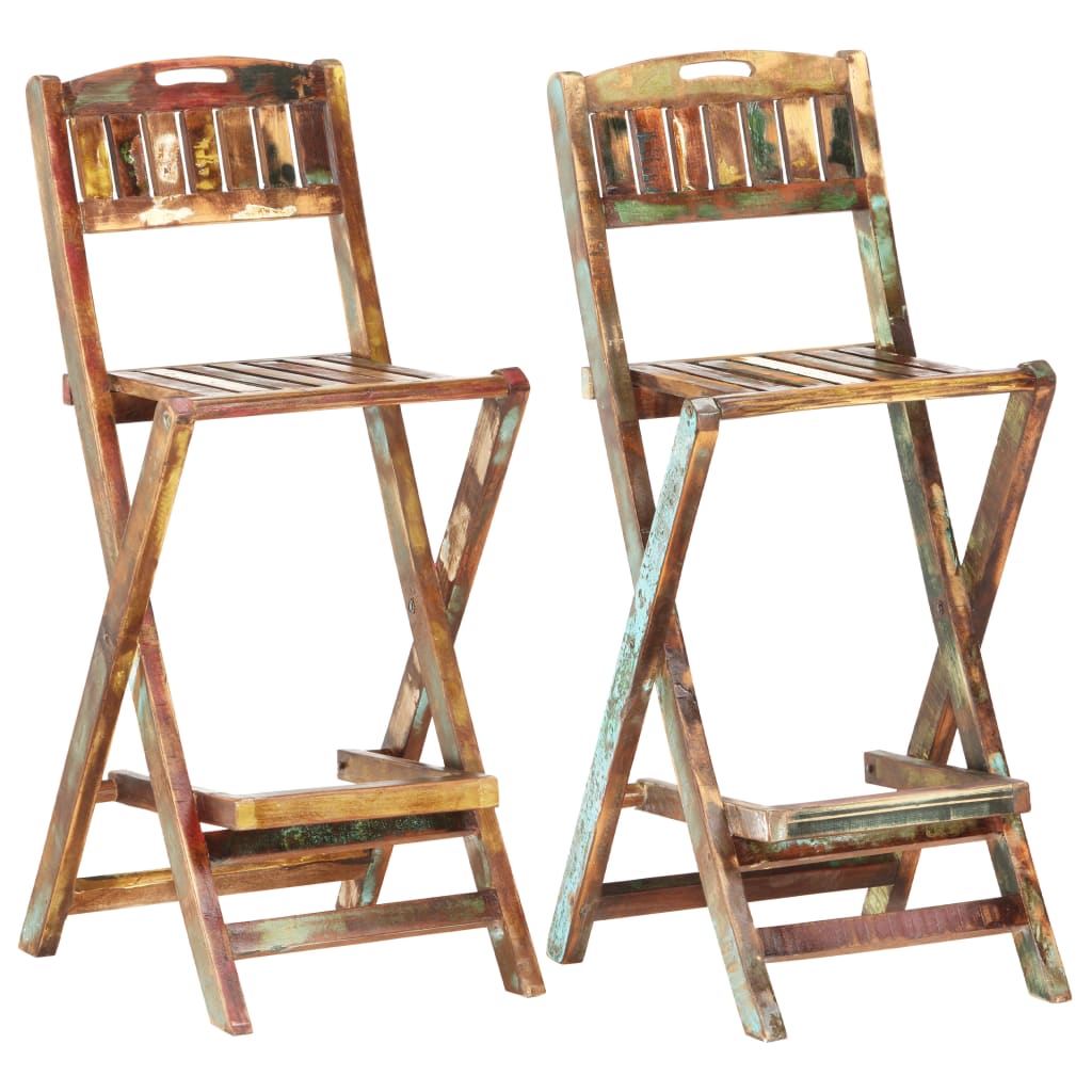 vidaXL Skladacie vonkajšie barové stoličky 2 ks masívne recyklované drevo