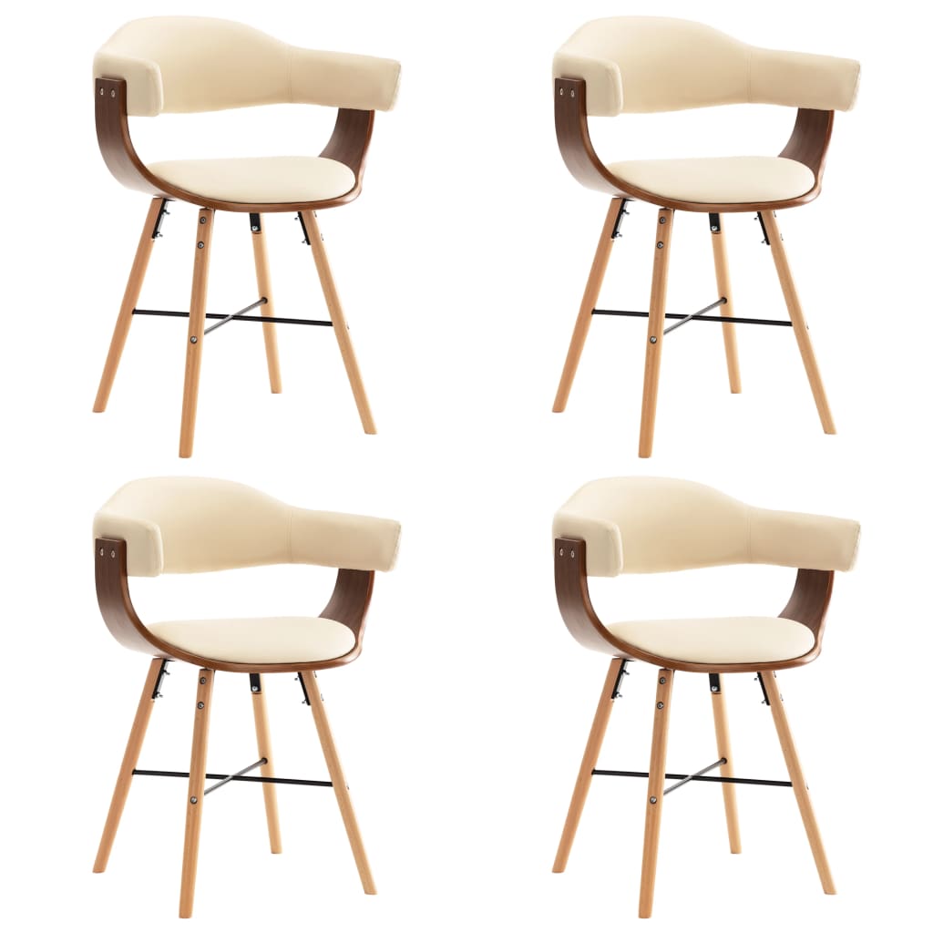 vidaXL Jedálenské stoličky 4 ks, krémové, umelá koža a ohýbané drevo