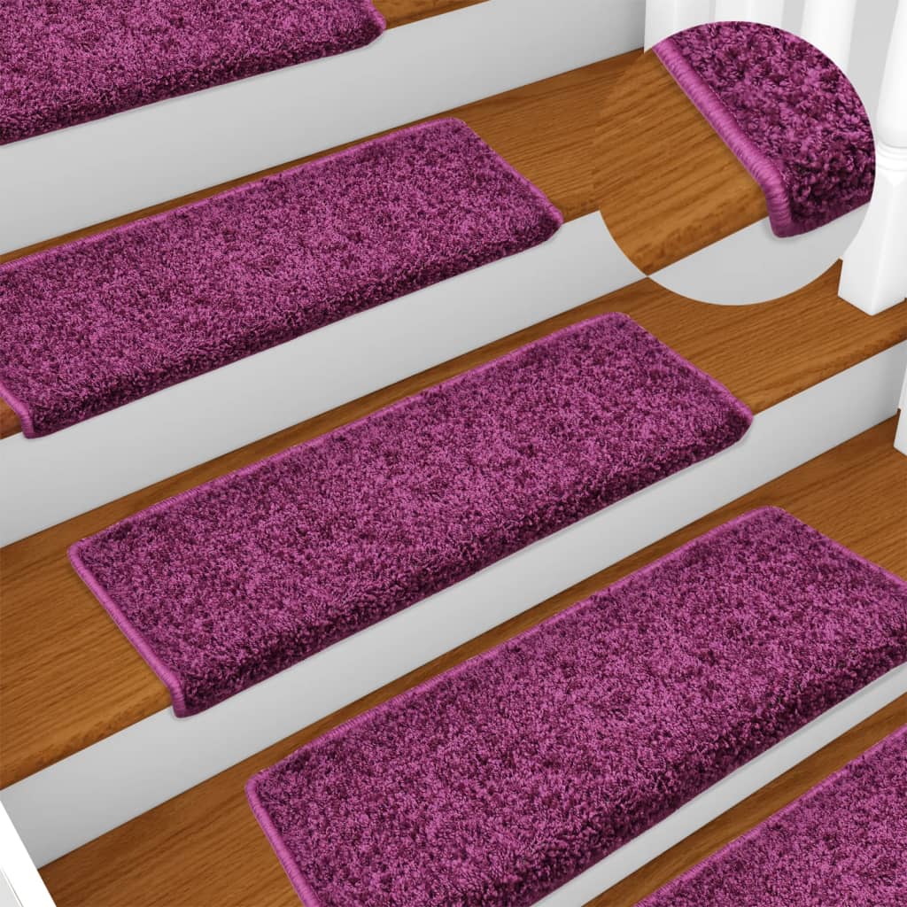 vidaXL Kobercové nášľapy na schody 15 ks, 65x21x4 cm, fialové