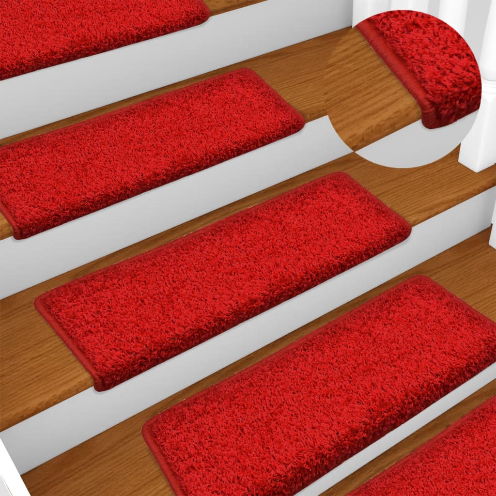 vidaXL Kobercové nášľapy na schody 15 ks, 65x21x4 cm, červené