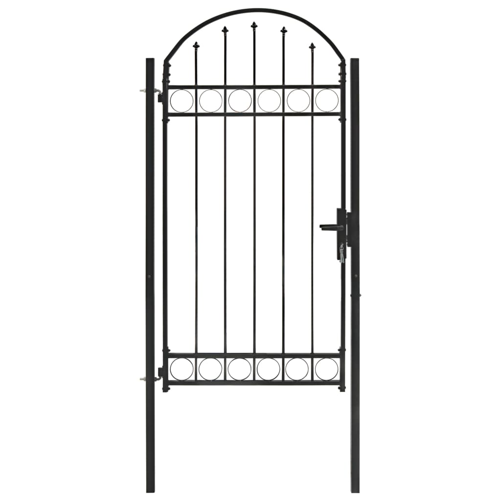 vidaXL Plotová brána s oblúkom, oceľ 100x250 cm, čierna