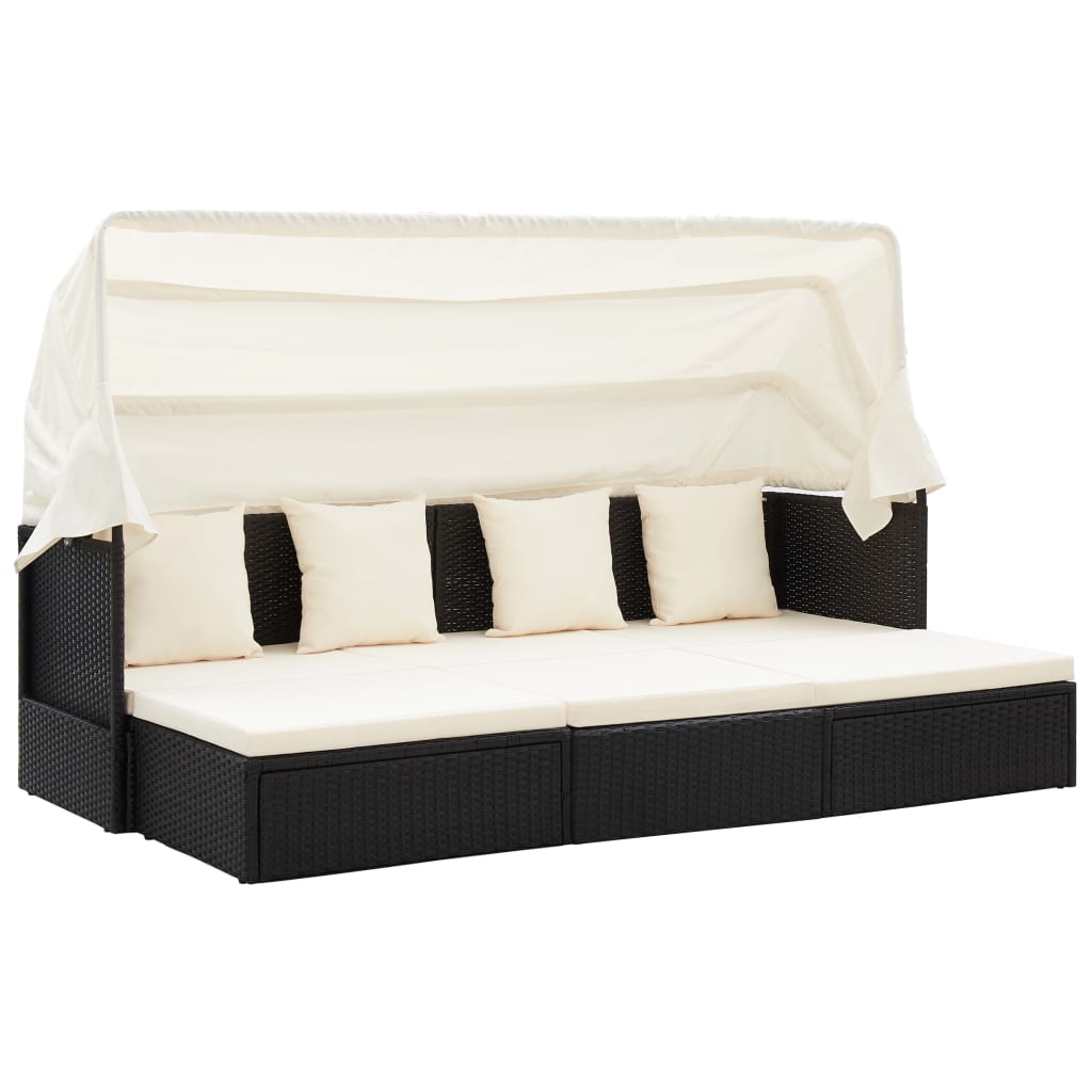 vidaXL Záhradná posteľ so strieškou, čierna 200x60x124 cm, polyratan