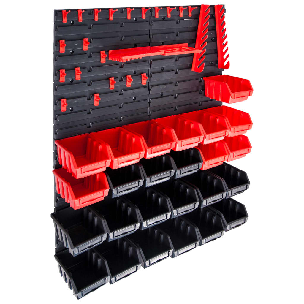 vidaXL 29-dielna sada úložných košov a nástenné panely červeno-čierna