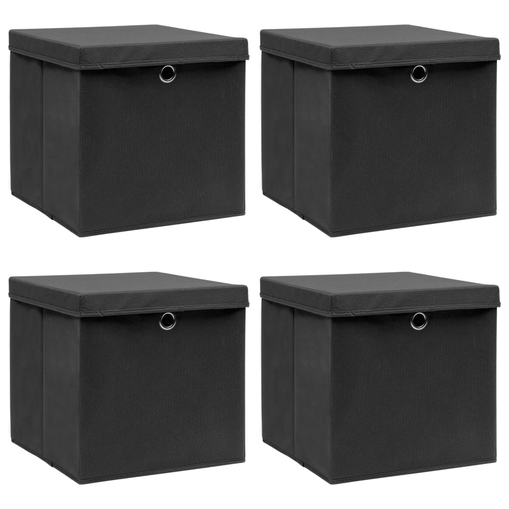 vidaXL Úložné boxy s vrchnákmi 4 ks čierne 32x32x32 cm látkové