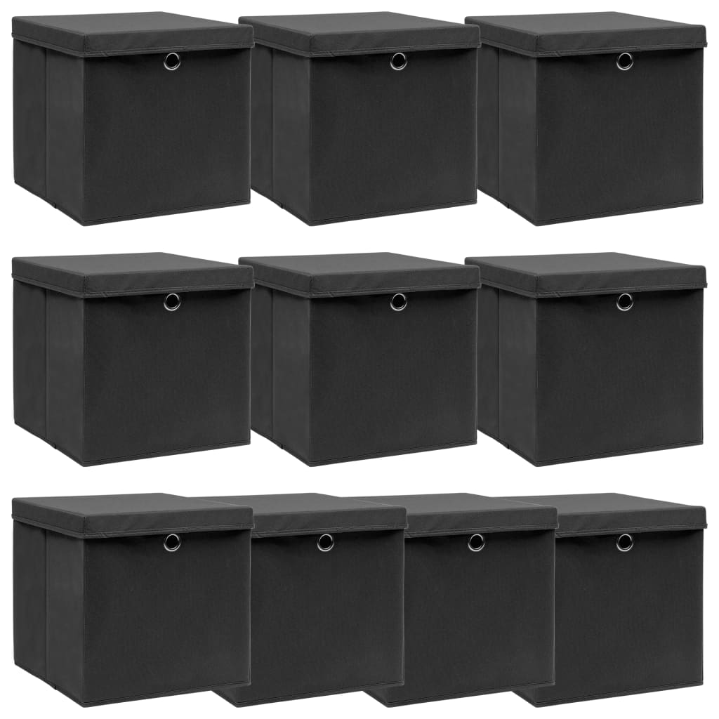 vidaXL Úložné boxy s vrchnákmi 10 ks čierne 32x32x32 cm látkové