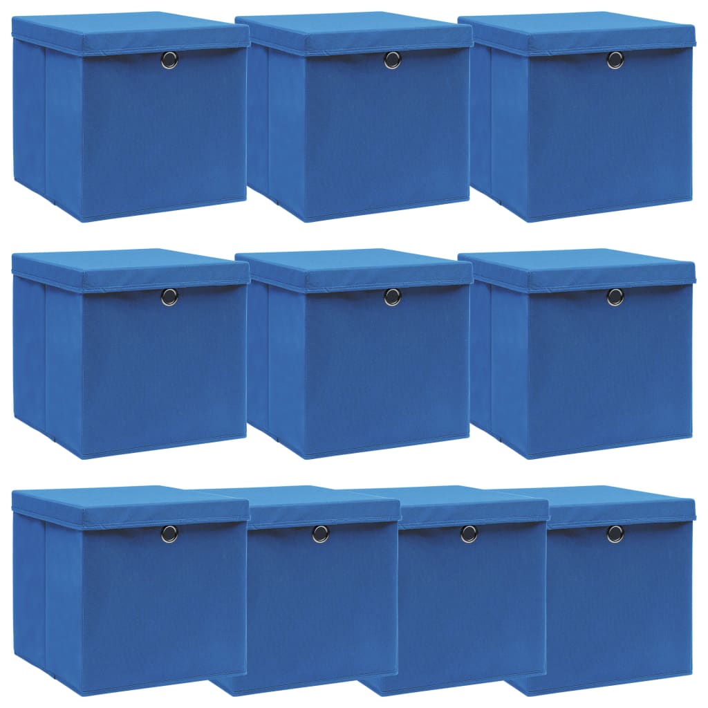 vidaXL Úložné boxy s vrchnákmi 10 ks modré 32x32x32 cm látkové