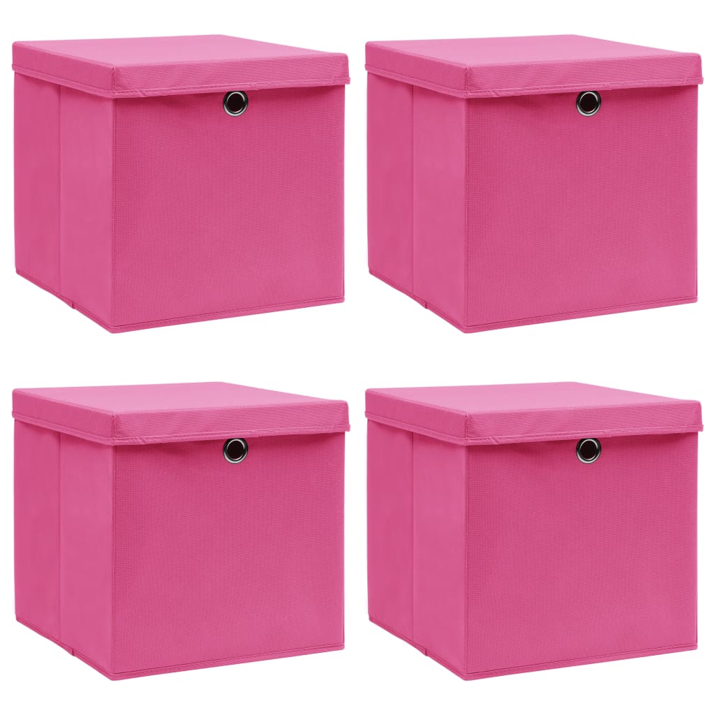 vidaXL Úložné boxy s vrchnákmi 4 ks ružové 32x32x32 cm látkové