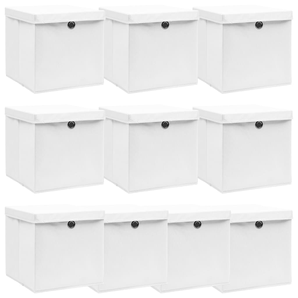 vidaXL Úložné boxy s vrchnákmi 10 ks biele 32x32x32 cm látkové