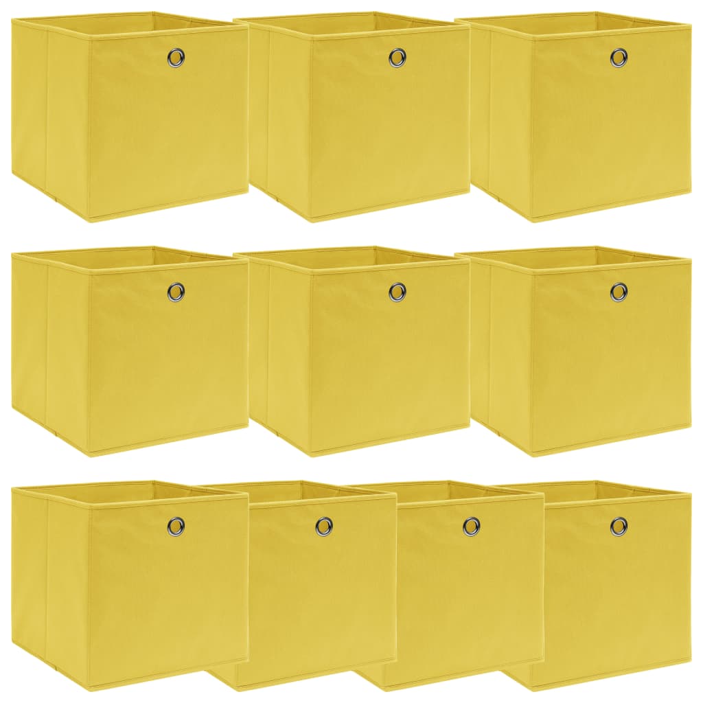 vidaXL Úložné boxy 10 ks žlté 32x32x32 cm látkové