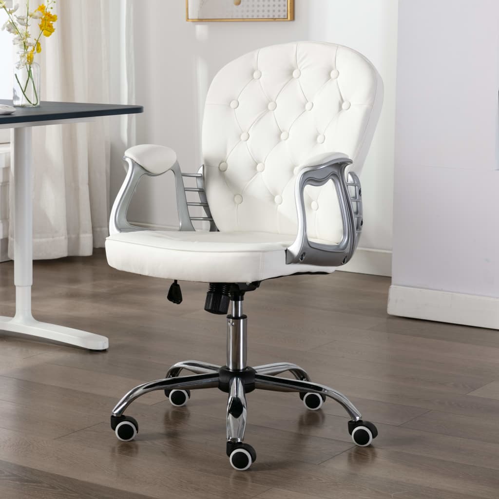 vidaXL Otočná kancelárska stolička biela umelá koža 