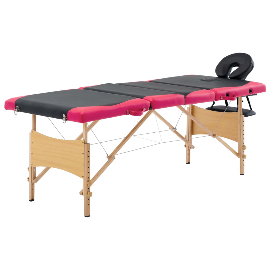 vidaXL Skladací masážny stôl 4 zónový drevený čierny a ružový