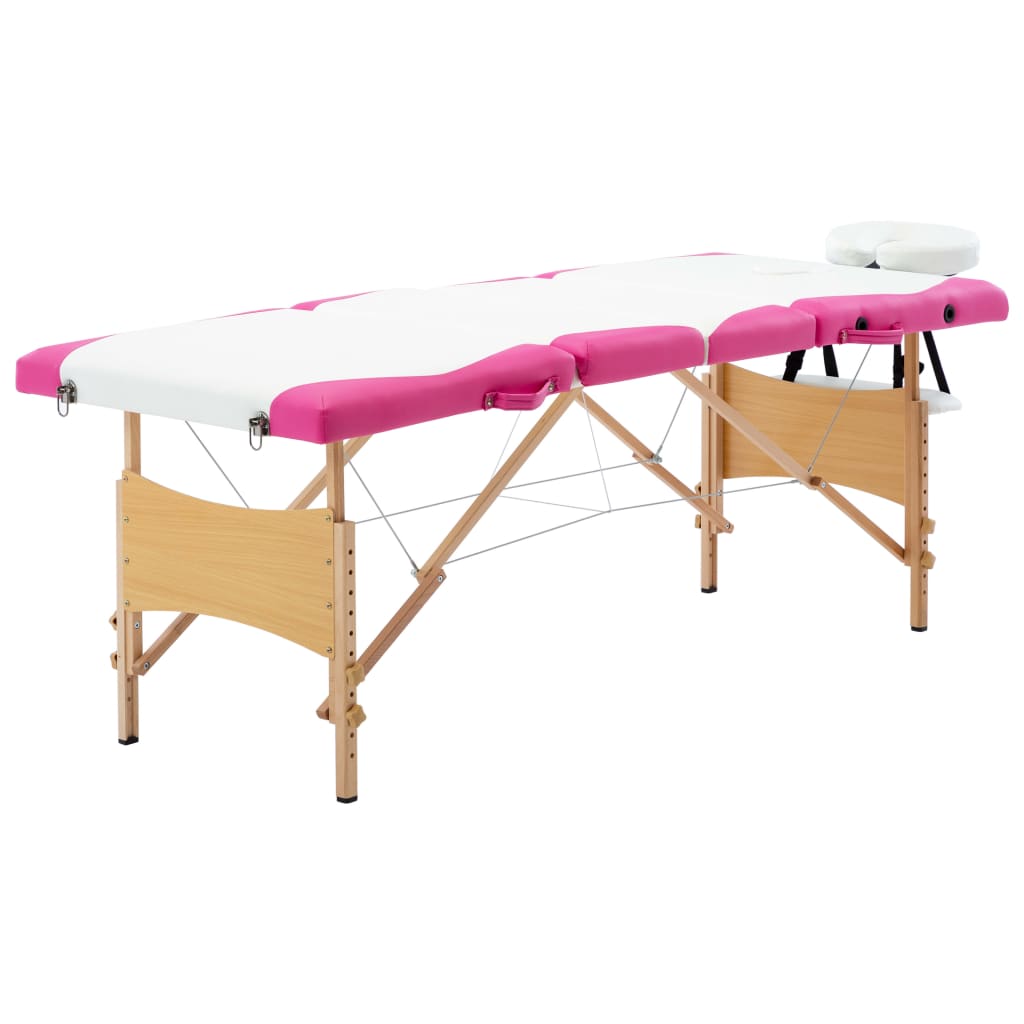 vidaXL Skladací masážny stôl 4 zónový drevený biely a ružový