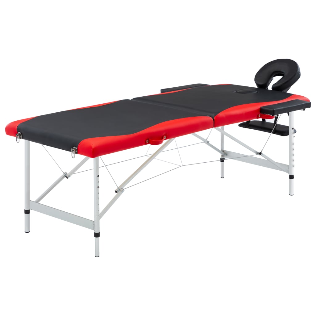 vidaXL 2-zónový skladací masážny stôl čierno-červený hliníkový