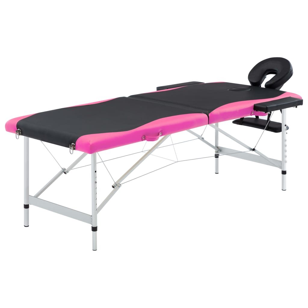 vidaXL 2-zónový skladací masážny stôl čierno-ružový hliníkový
