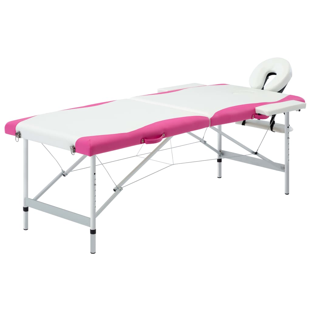 vidaXL 2-zónový skladací masážny stôl bielo-ružový hliníkový