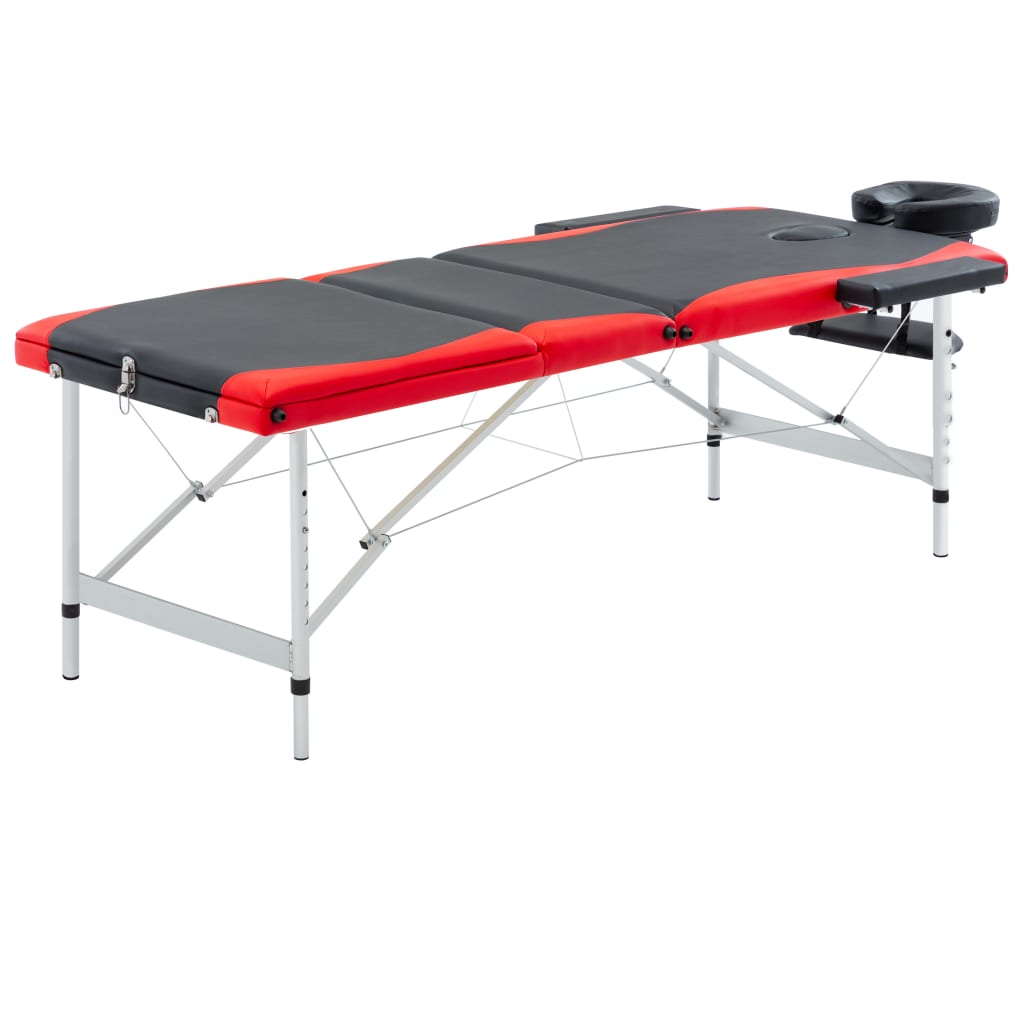 vidaXL Skladací masážny stôl s 3 zónami, hliník, čierno červený