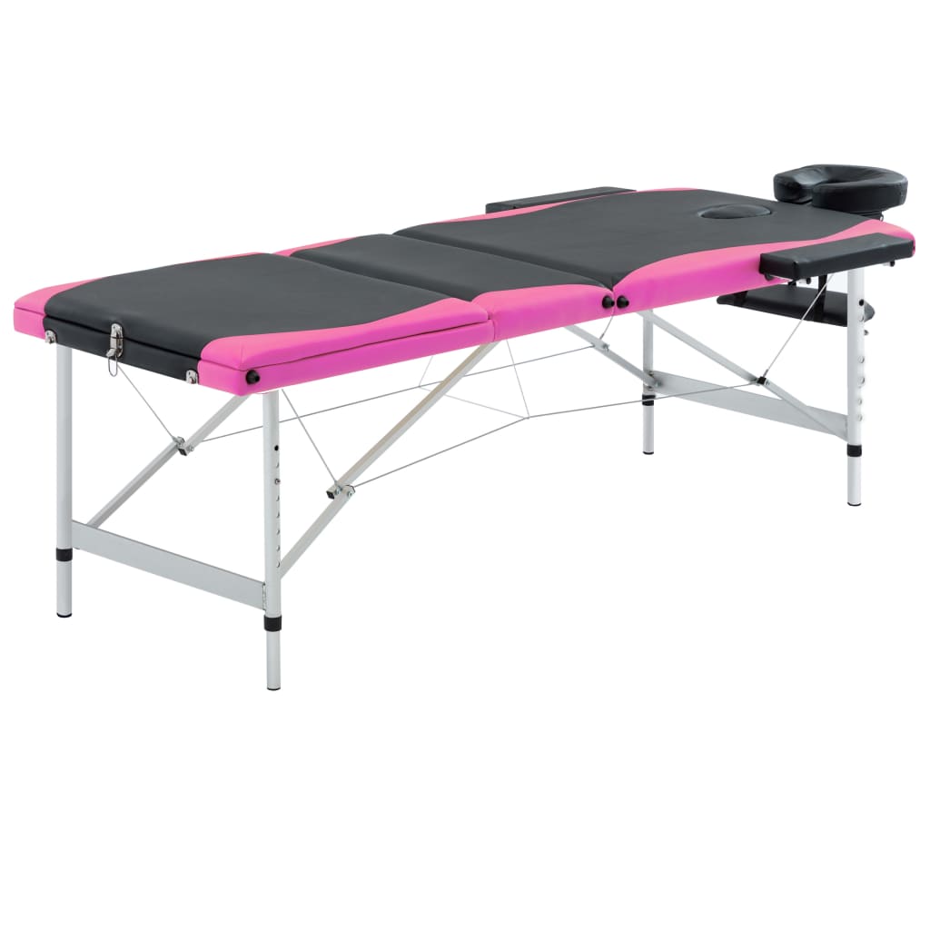 vidaXL Skladací masážny stôl s 3 zónami, hliník, čierno ružový