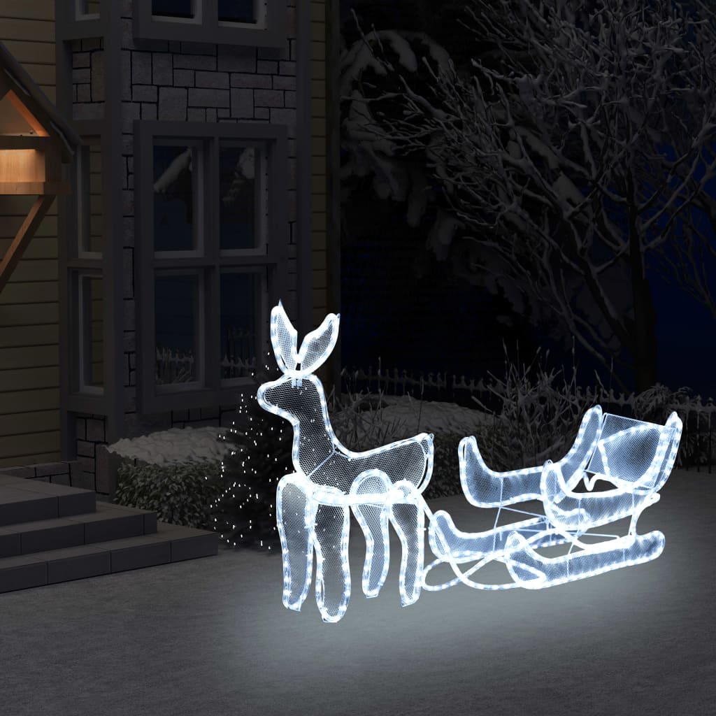 vidaXL Vianočná svetelná dekorácia, sob a sane so sieťkou, 216 LED