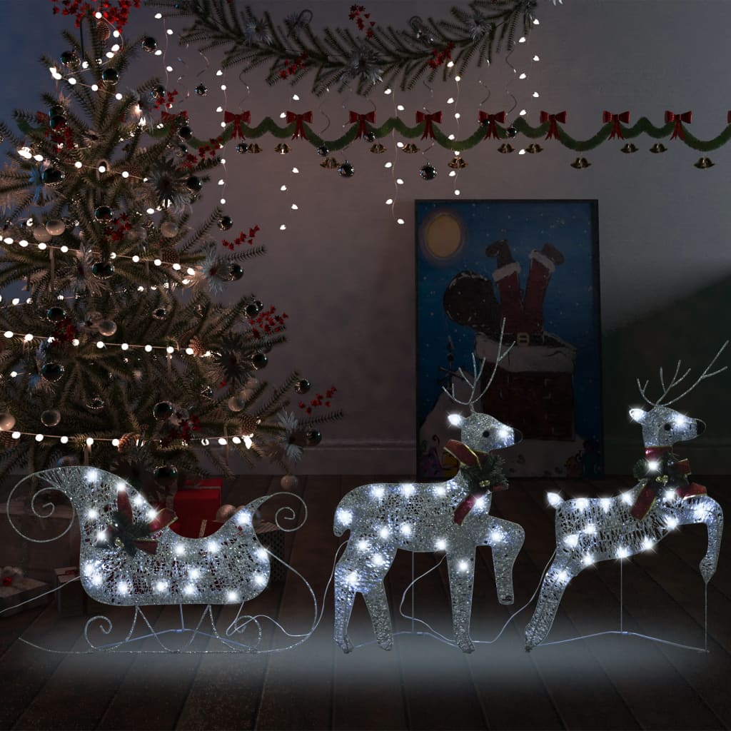 vidaXL Vianočná vonkajšia dekorácia so sobmi a saňami 60 LED diód strieborné 