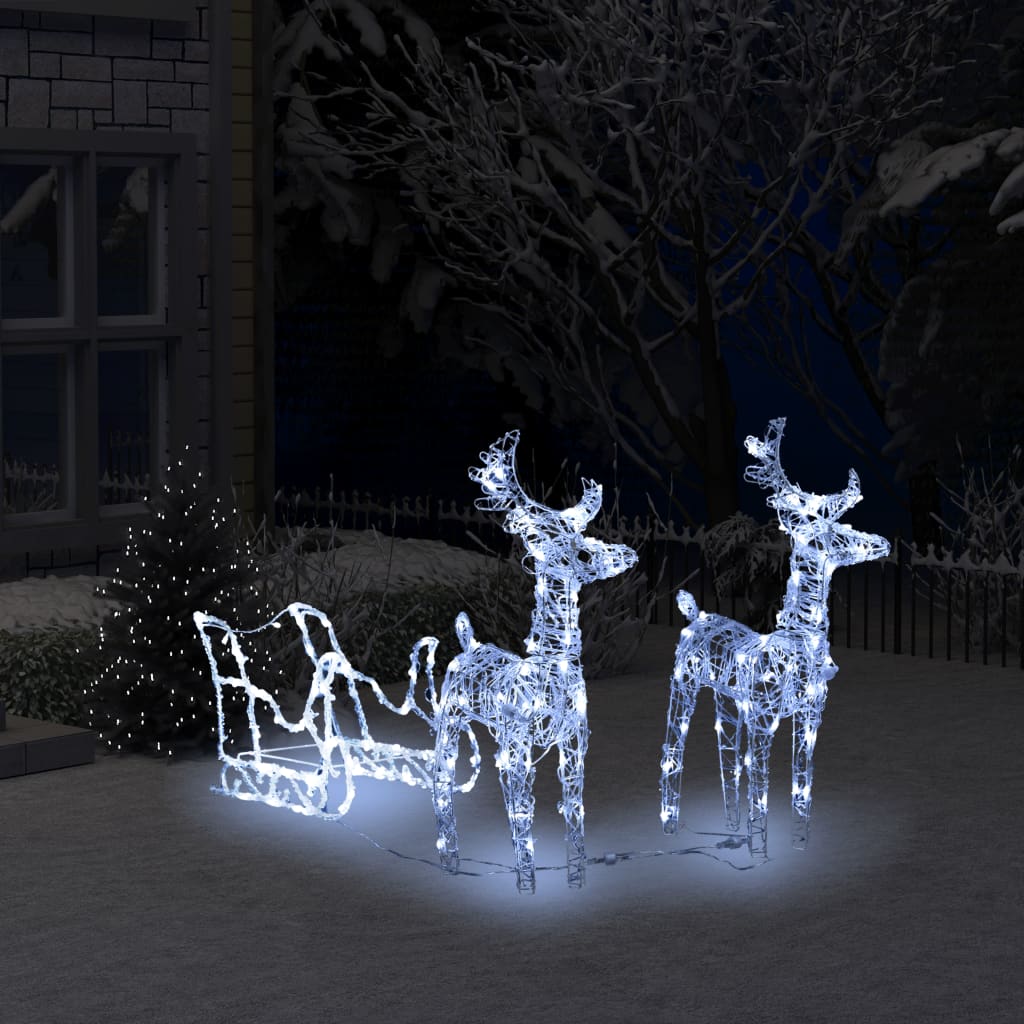 vidaXL Vianočná dekorácia so sobmi a saňami 240 LED 130 cm akryl