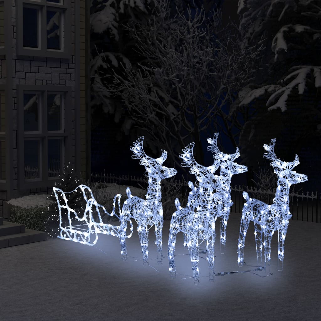 vidaXL Vianočná dekorácia so sobmi a saňami 400 LED akryl