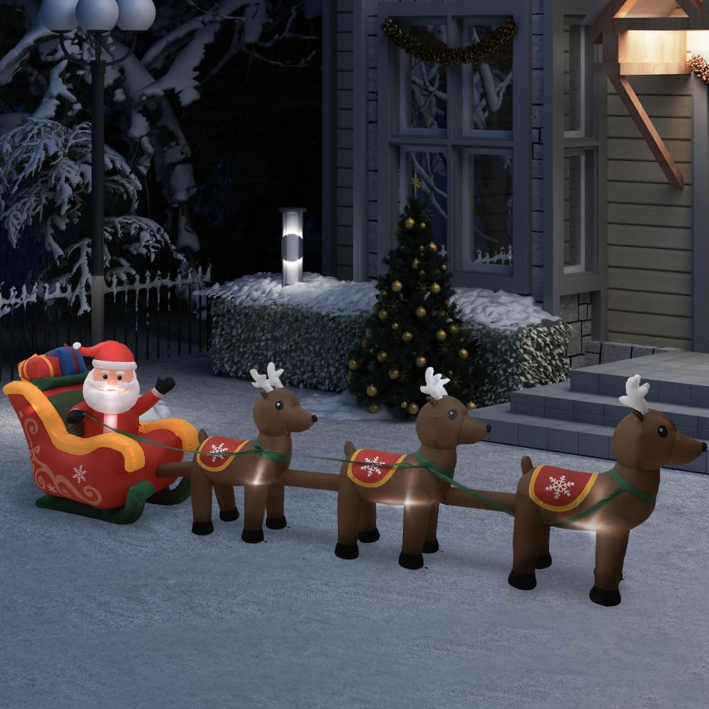 vidaXL Nafukovacia vianočná dekorácia Santa so sobmi s LED 490 cm