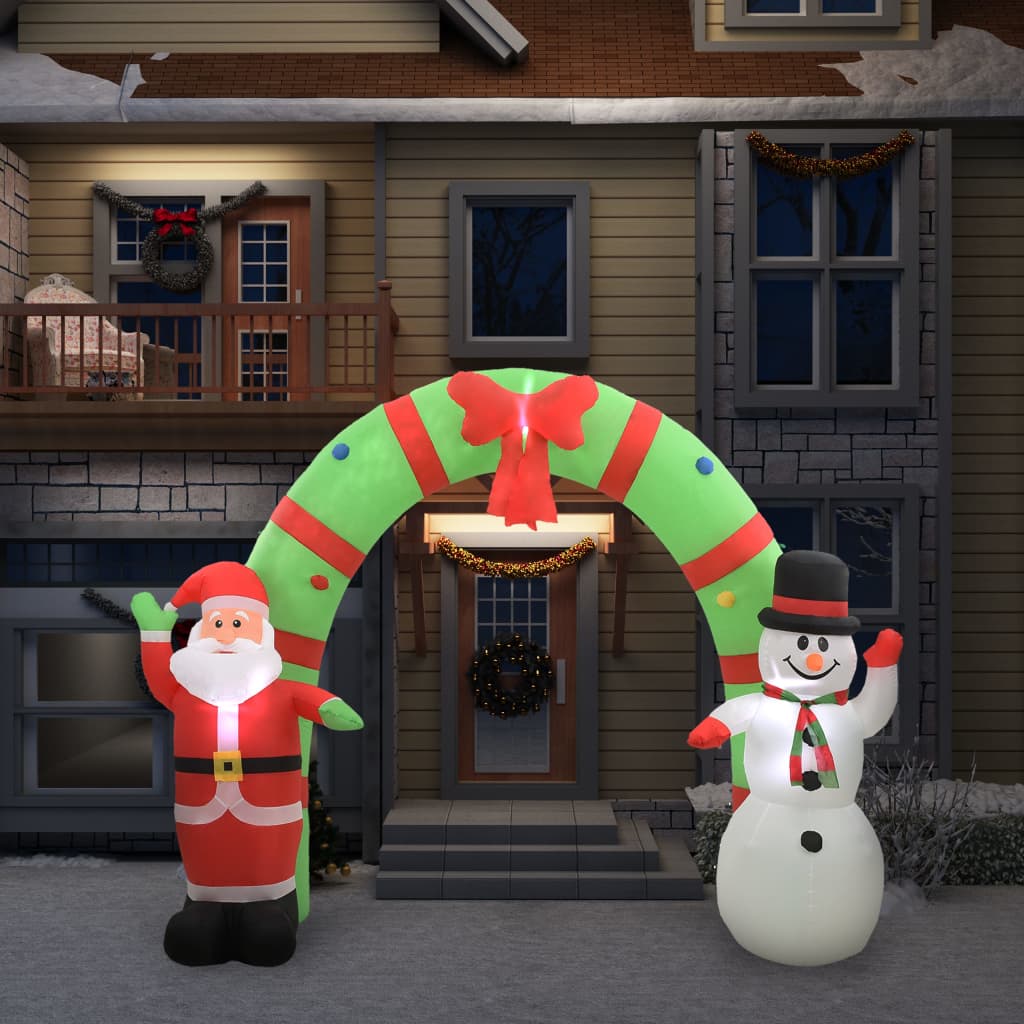 vidaXL Vianočný nafukovací oblúk so Santom a snehuliakom LED 280 cm