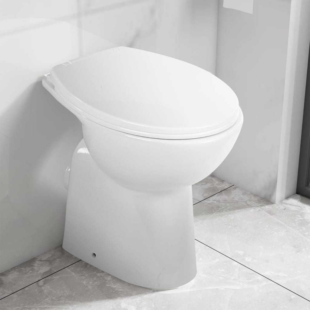 vidaXL Vysoké bezokrajové WC s jemným zatváraním o 7 cm vyššie  keramické biele