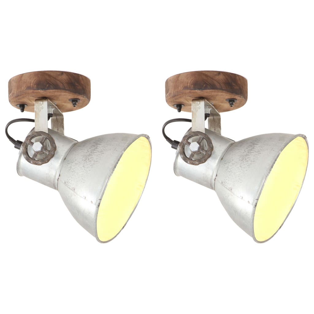 vidaXL Industriálne nástenné / stropné lampy 2 ks strieborné 20x25 cm E27