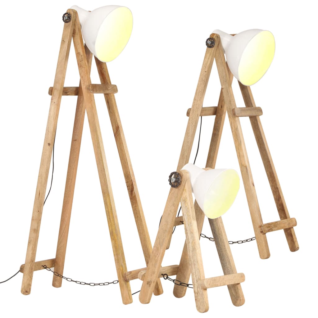 vidaXL Stojanové lampy 3 ks biele E27 masívne mangovníkové drevo