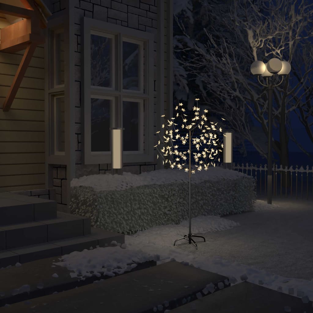 vidaXL Vianočný stromček 120 LED teplé biele svetlo kvety čerešne 150 cm